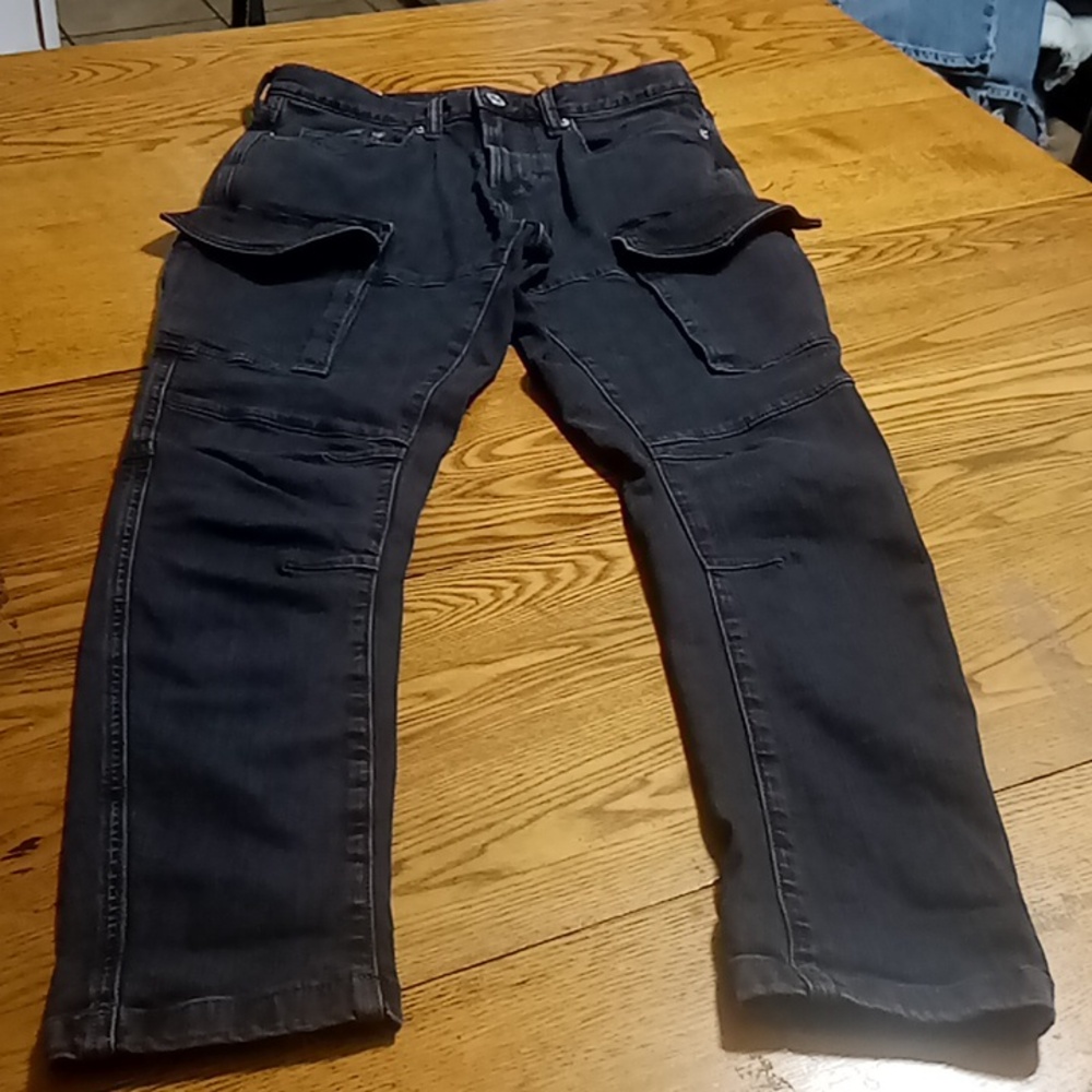 H&M Jeans Womens 28 X 30 BLACK FADED CARGO SLIM FIT Denim Preowned Used Casual